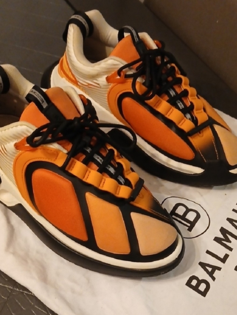 Balmain B- RUNNER Orange Low Top Sneakers Size 7